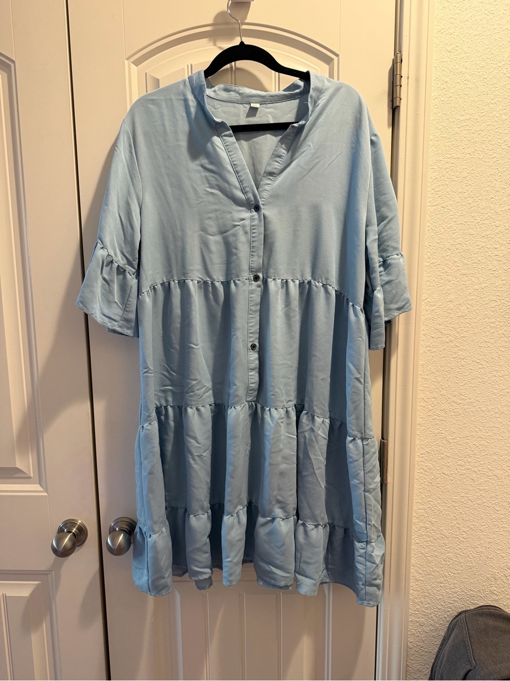 Light Blue Tiered Button-Front Women’s Dress